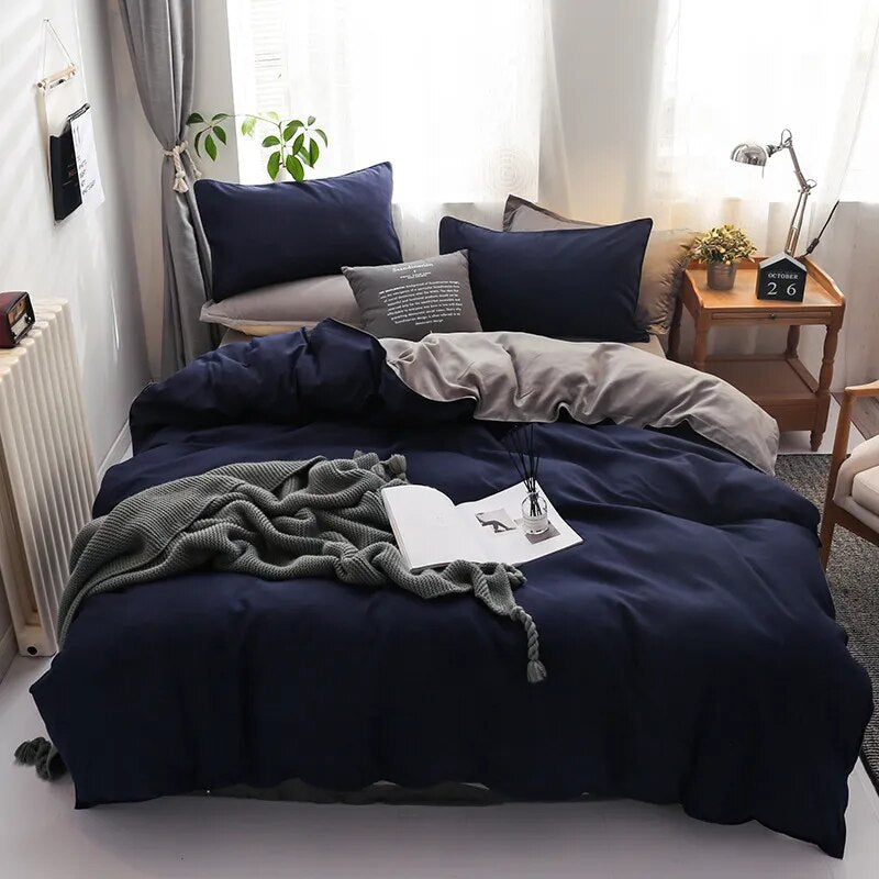 Yeknu - Solid Color Bedding Set Orange Grey Single Double Size Bed Linen Duvet Cover Pillowcase No Fillings Kids Adult Home Textile