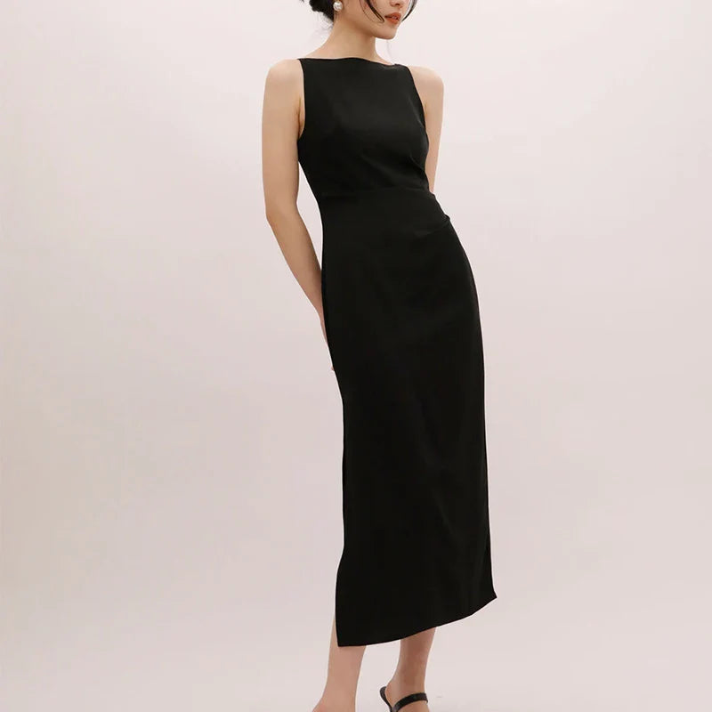 Hepburn Style Sexy Slim Split Party Dress Women French Elegant Y2k Summer Spaghetti Bodycon Dresses Korean Pleated Vestidos New