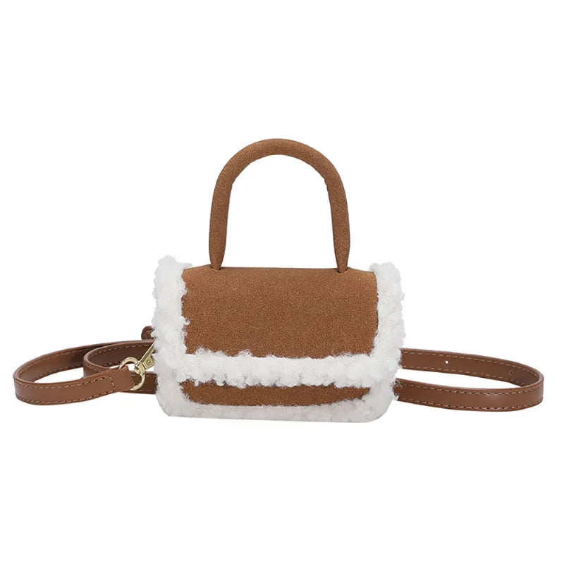 qgtao Mini Lamb Wool Splice Crossbody Bag Fashion Korean Faux Suede Portable Small Square Bag Autumn Winter Women New Texture Handbag