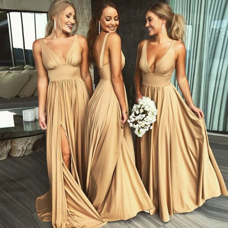 qgtao 9 Colors Bridesmaid Dress Women 2024 Sister Group Dress Sexy Split V Neck Backless Sleeveless Formal Wedding Evening Party Gowns