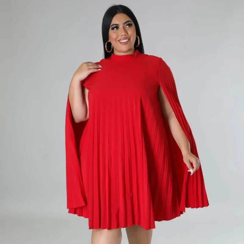 qgtao Fashion Plus Size Women Dresses Elegant Solid Color O Neck Cape Sleeve  Draped Mini Dress Loose Summer Vestidos De Fiesta