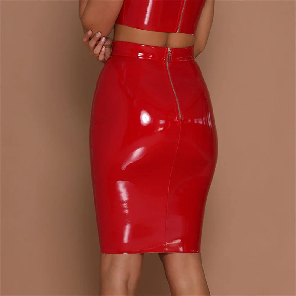 Latex Leather Mini Skirt Lady Office PVC Skinny Pencil Skirts Sexy High Waist Skirts Short Women Bodycon Clubwear Custom