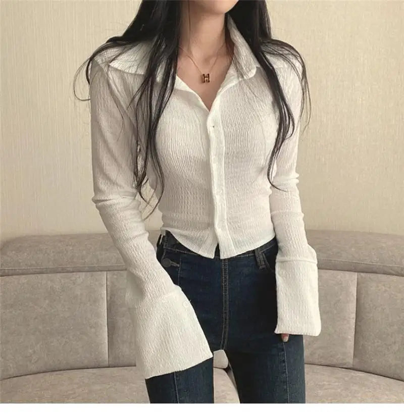 qgtao Sexy Crop Top Women Summer Long Sleeve T-Shirts Female Elegant Fashion Sunscreen Shirt Ladies Hotsweet Slim All-Match Camisas