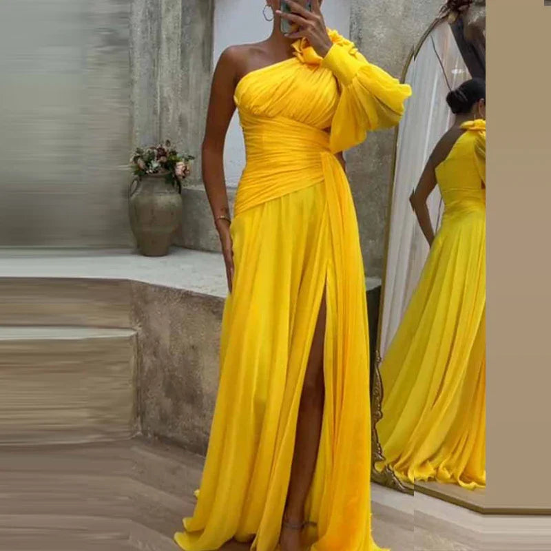 qgtao Fashion Banquet Halter Hollow Out Party Dress Women Temperament High Waist Slim Maxi Dress Elegant Sexy Pleated Slit Long Dress