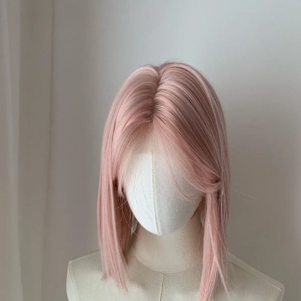 qgtao - Sweet Short Bob Wig for Women Lace Front Wigs Headband Summer Fresh Pink Blonde Short Hair Cosplay Pink Wig Lolita