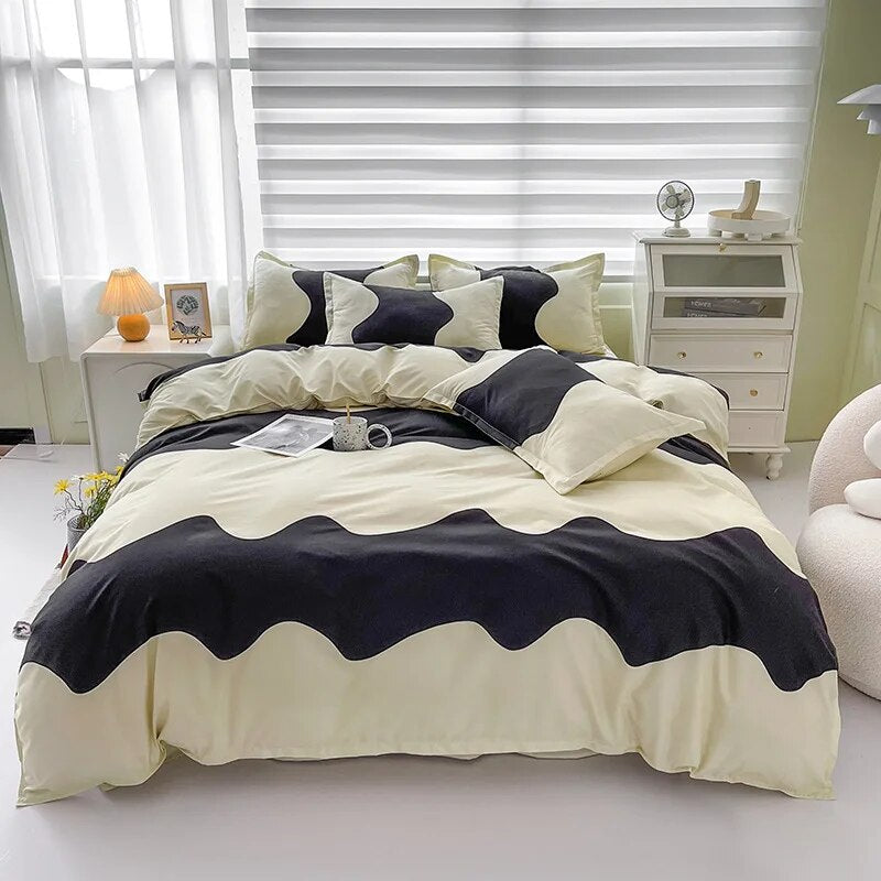 Yeknu - Floral Printed Duvet Cover Set with Sheet Pillowcases Warm Cute Cartoon Bed Linen Full Queen Size Home Gift Bedding Set