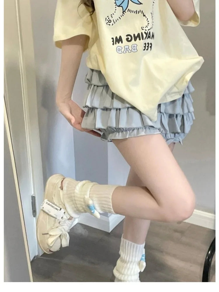 qgtao cute Lolita Skirt Women Ruffle Layered High Waist Cutecore Mini Skirt Shorts Harajuku Japanese Style Soft Girl