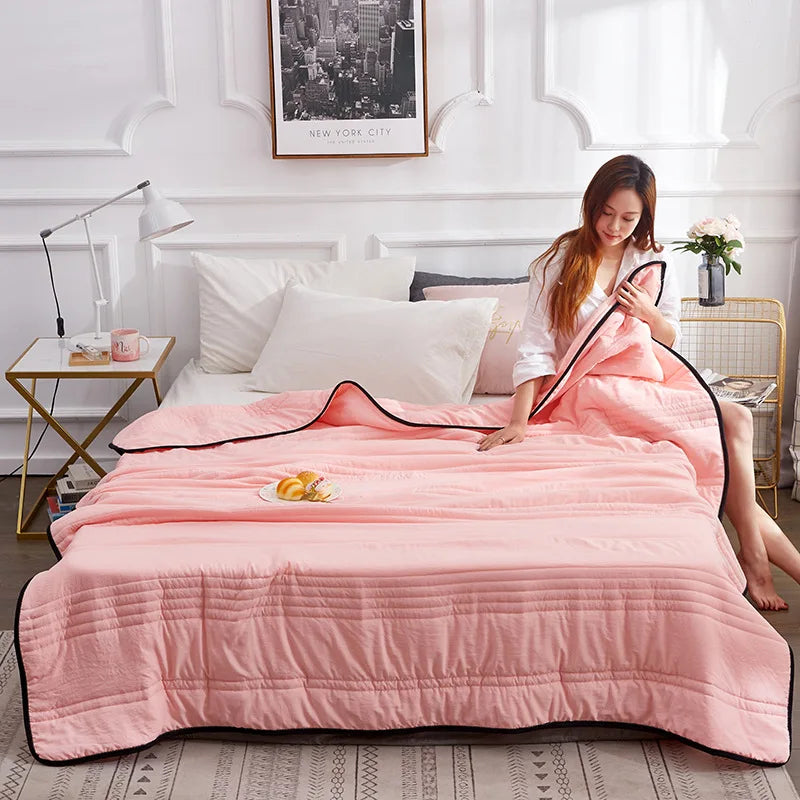 Yeknu Summer Air Condition Quilt Thin Stripe Lightweight Comforter Full Queen Breathable Sofa Office Bed Travel Quilts Throw Blanket