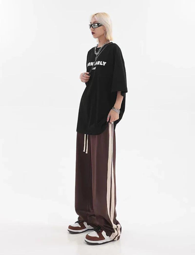 qgtao Striped Joggers Sweatpants Bf Hip Hop Women High Waist Wide Leg Sports Pants Street wear Drawstring Baggy Straight Trousers