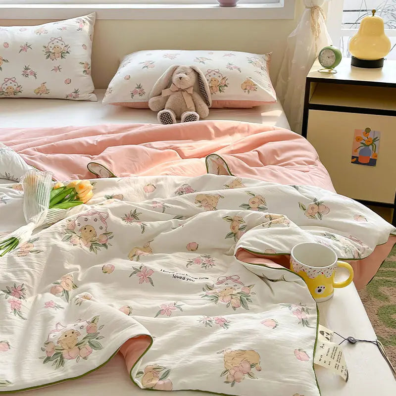 Yeknu Summer Quilt Air Conditioning Quilt Flower Girl Heart Class A  Double Layer Yarn Summer Cool  Soft Machine Washable