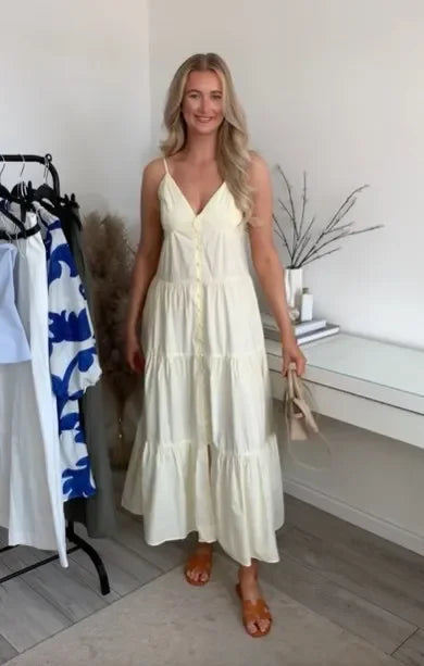 qgtao  -  Summer Women Sexy Sleeveless Backless Pleated Hem Maxi Dress Female Elegant Solid Single-breasted Strap Dresses Lady Partywear