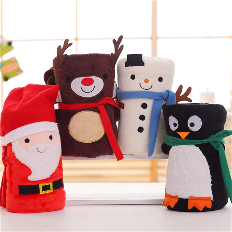 Cute Christmas Present Throw Blanket Lovely Santa Claus Flannel Fleece Sofa Blankets Portable Anti-Pilling Cartoon Shawl Blanket
