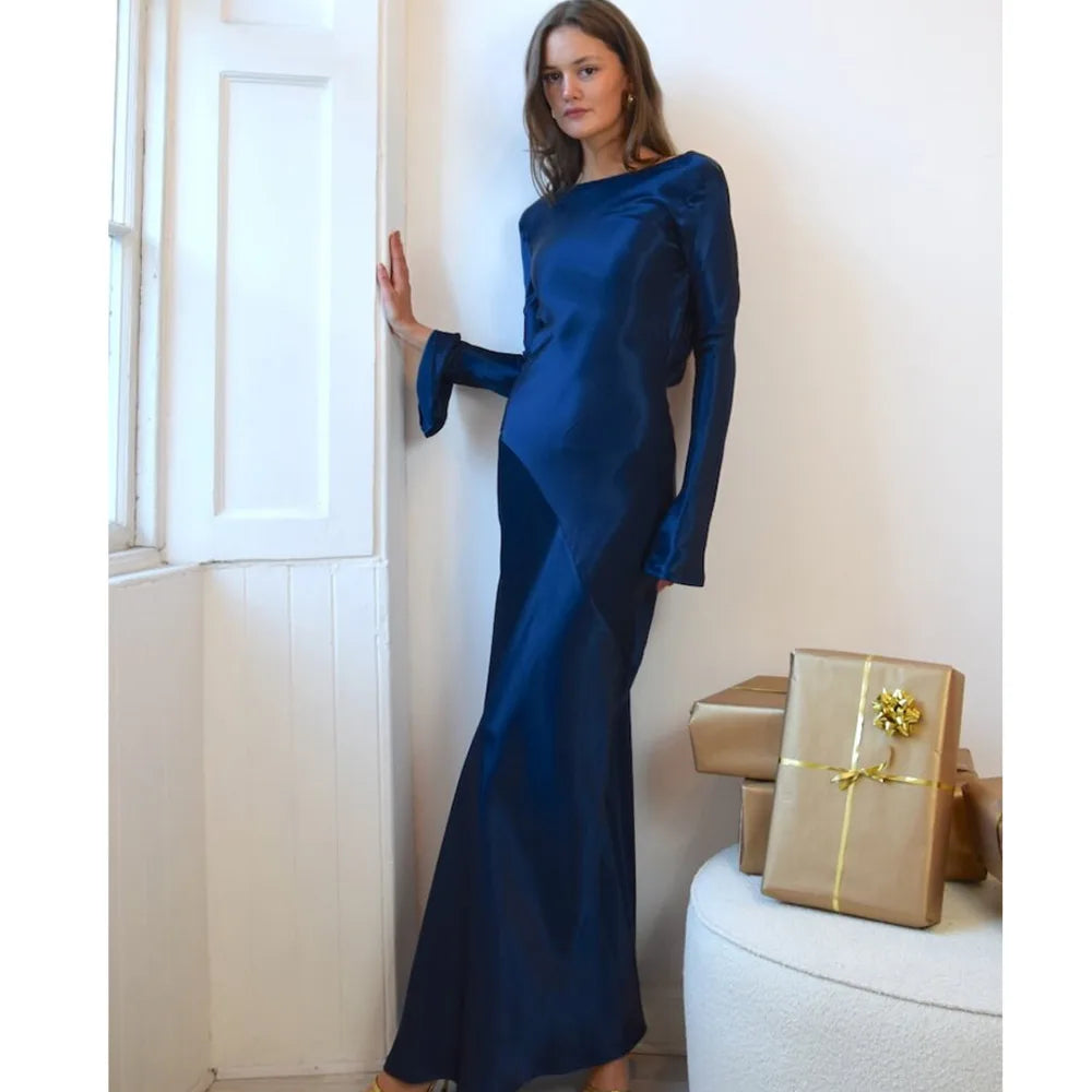Elegant Christmas Evening Dress Women Long Sleeve Dress Bodycon Max Female Vestidos High Grade Satin Party Club Clothing