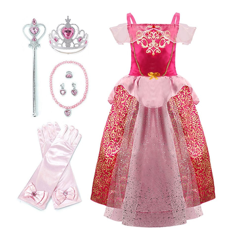 Kid Princess Dress Girl Summer Fancy Party Clothes Children Rapunzel Cinderella Belle Sleeping Beauty Christmas Carnival Costume