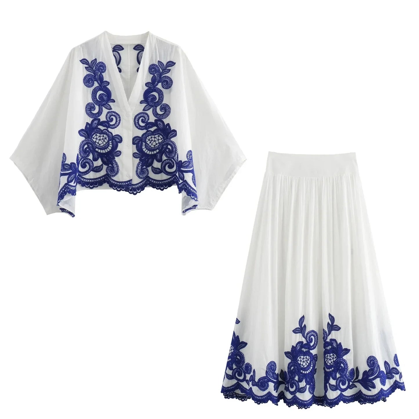 qgtao 2024 Women's Ethnic Embroidered Top Shirt Loose Elastic Waist Skirt Women's Clothing Sales Plus Size Women Clothing