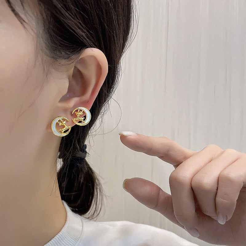 Cute Christmas Elk Dangle Earrings For Women Charm Xmas Deer Star Bowknot Round Ball Drop Earring Girls New Year Party Jewelry