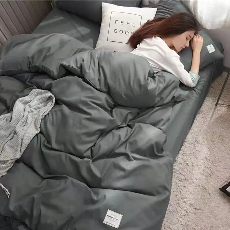 Yeknu Nordic Princess Pink Bedding Set Girls Adults Twin Full Queen Size Bed Flat Sheet Duvet Cover Pillowcases Solid Color Bed Linen