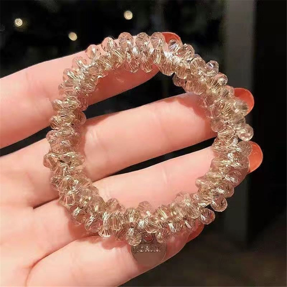 1pc Women Crystal Pearls Hair Rope Handmade Elastic Beaded Ponytail Holders Hair Ties For Women And Girls Hair Accessories