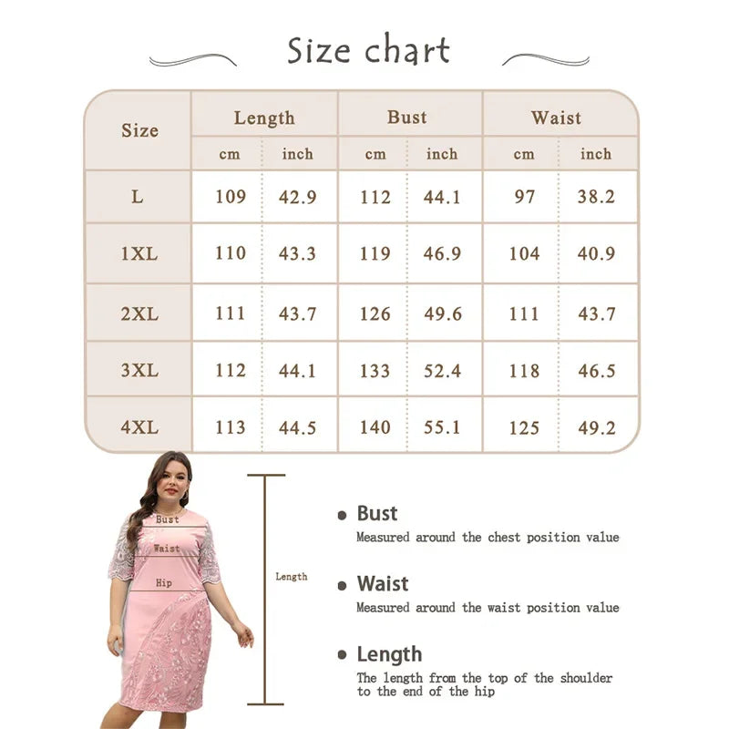 qgtao Plus Size Women Midi Dress Elegant Embroidered Lace Splicing Casual Short Sleeve Crew Neck Women's Elegant Social Dresses