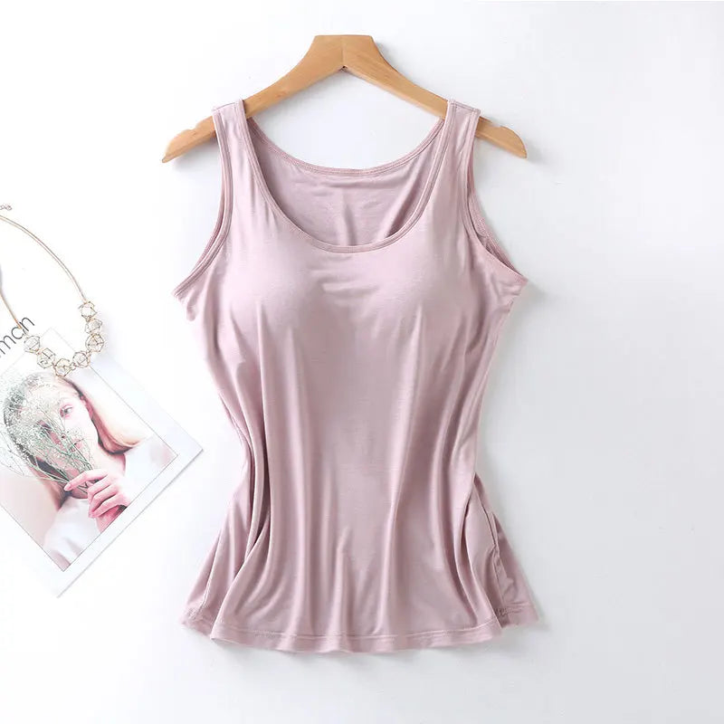qgtao 2024 Women's Vest Tops with Built In Bra Neck Vest Padded Slim Fit Tank Tops Sexy Shirts Feminino Casual