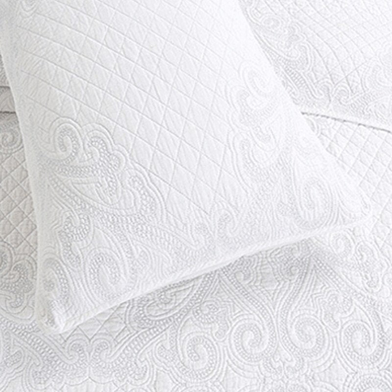 Yeknu Double Cover Embroidered Pure White 3 Piece Quilted Quilt Pillowcase Free Shipping len?ol de cama casal