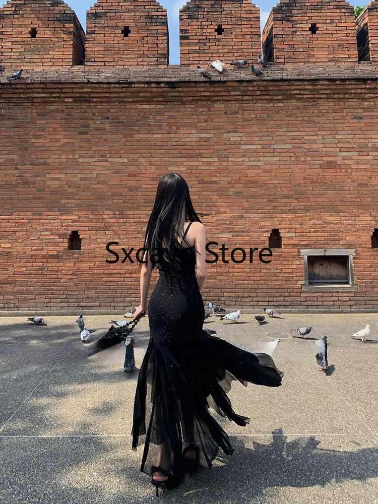 qgtao Casual Even Party Midi Dress Female Vintage Bodycon Strap Dress Even Party Chic 2024 Summer Outwear Beach Style Clothing Korean