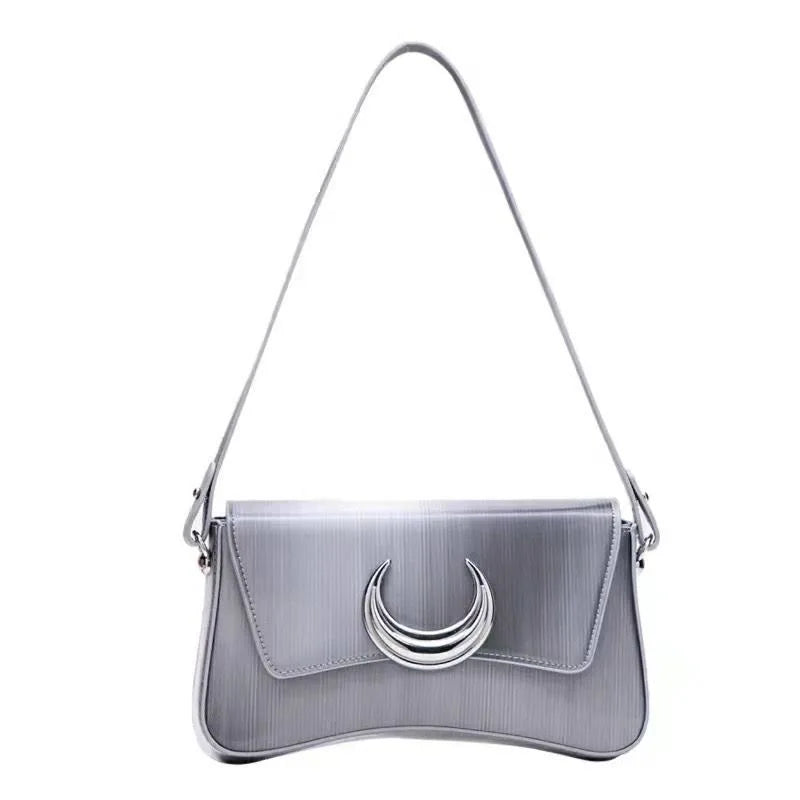 qgtao Y2k Silver Handbags Women 2023 High Street Chain Half Moon Shoulder Bag Female Vintage Harajuku Messenger Bags Aesthetic