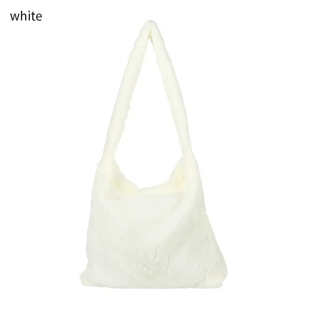 qgtao Women Fluffy Shoulder Bag Top-handle Bag Female Autumn Winter Handbag Plush Tote Girls Fashion Shopping Bags Handbags for Women
