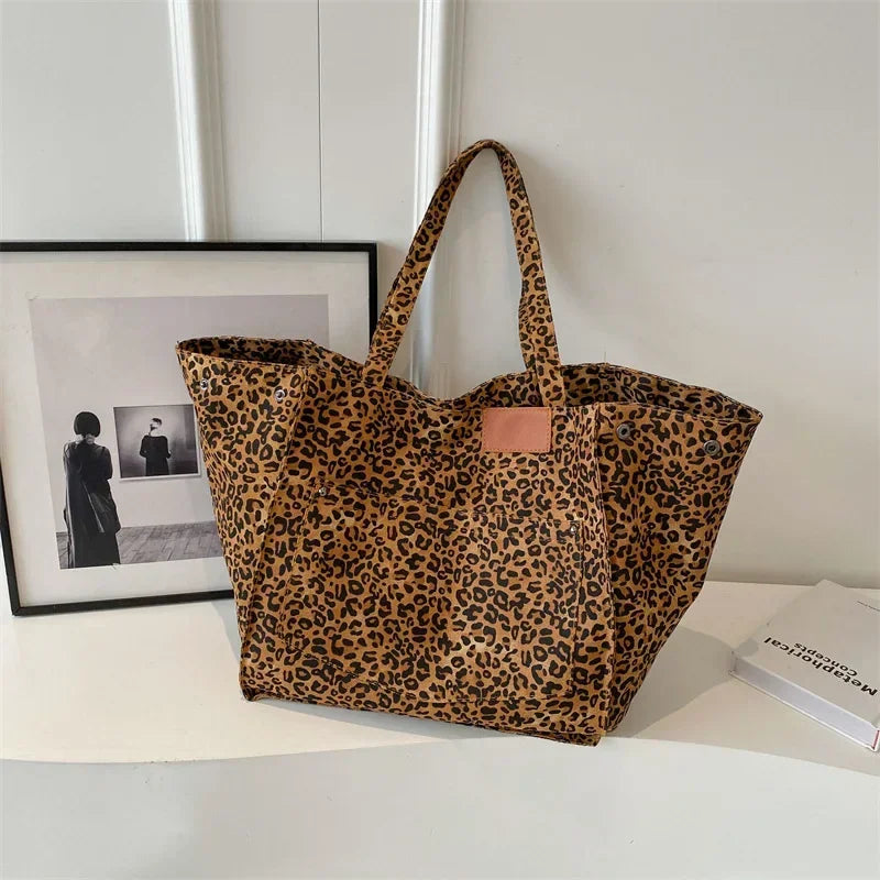 qgtao Oversized Leopard Prints Shoulder Bags for Women Deformable Canvas Large Capacity Shopping Totes 2024 Winter New Luxury Handbags