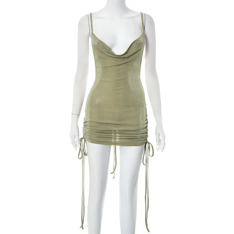 qgtao Bodycon Mini Dress Women Sexy Draped Neck Spaghetti Straps Backless Hipster Night Club Party Vestidos Female Clothing
