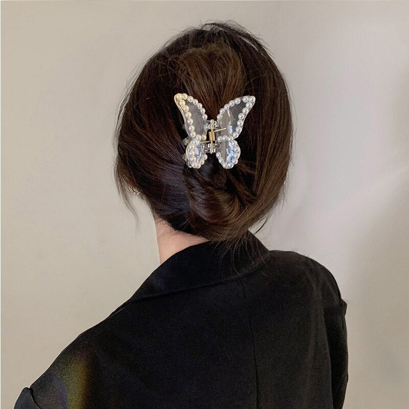 Trendy Transparent Pearl Butterfly Clamp Crab Hair Claws For Women Girls Acrylic Hairpin Hair Clip Barrettes Hair Accessories