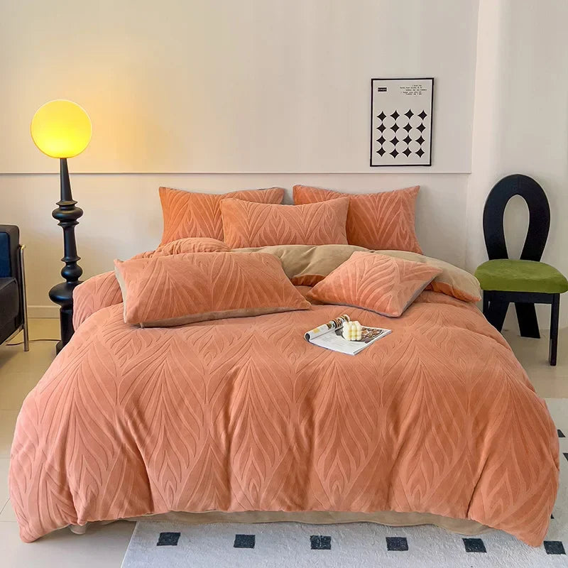 Yeknu Luxury jacquard velvet Bed linen winter Bedding set Microfiber Duvet cover Quilt bed cover full set bed sheets set pillow cover