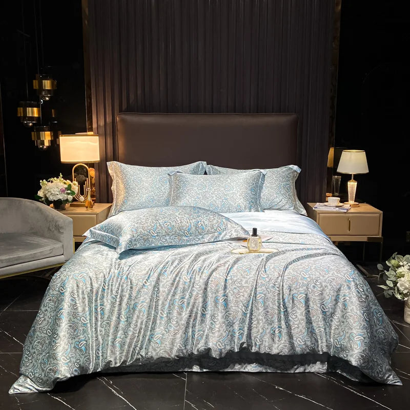 Yeknu Natural Silk Bedding Set High-End Luxury Soft Silky Quilt Cover Set Single Double King Size Printing Duvet Cover Set