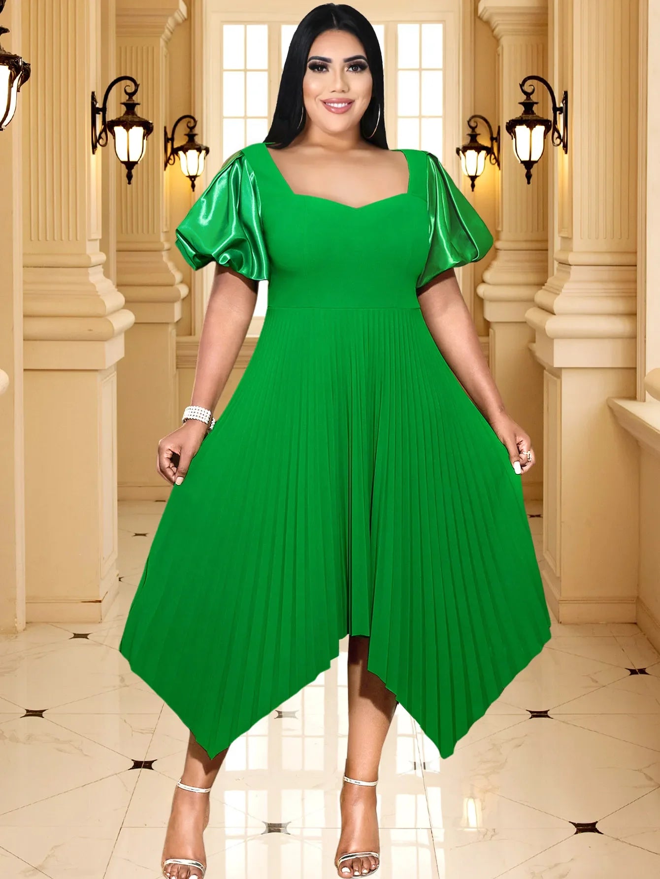 qgtao  Party Dress For Women Sweetheart Neck Puff Sleeve Irregualr Pleated Hem Elegant Formal Evening Birthday Gowns Plus Size