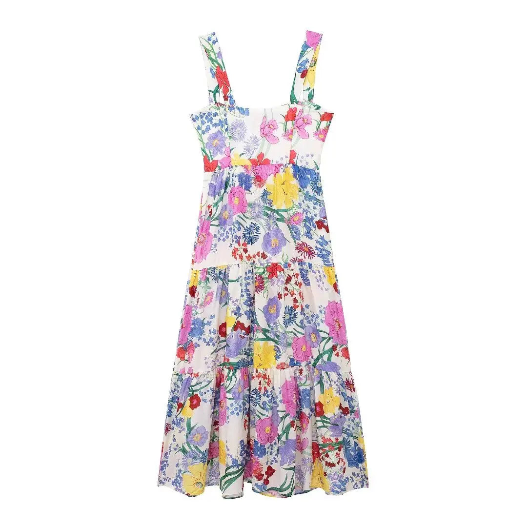 qgtao 2024 Women’s Flower Print Dress Dresses on Sale Clearance Sexy Costume Long Robe Femme Elegant Fashion Summer Party