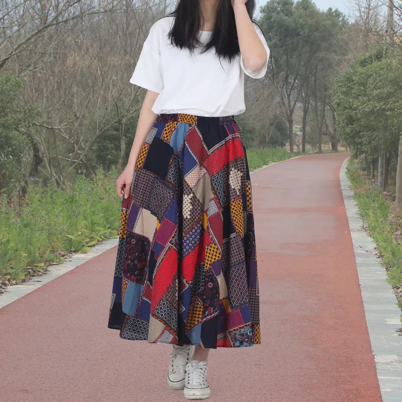 Summer Ethnic Style Cotton Linen Bohemian Streetwear Y2k Skirt Fashion Clothes Long Skirts Women Clothing Casual Vintage Elegant