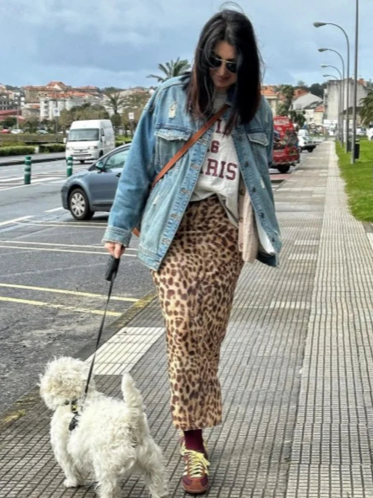 qgtao Chic Leopard Print Top Long Skirt Suits 2 Pcs Set Women Sleeveless Halter Tops Hip Package Slim Skirts Summer New Lady Outfits
