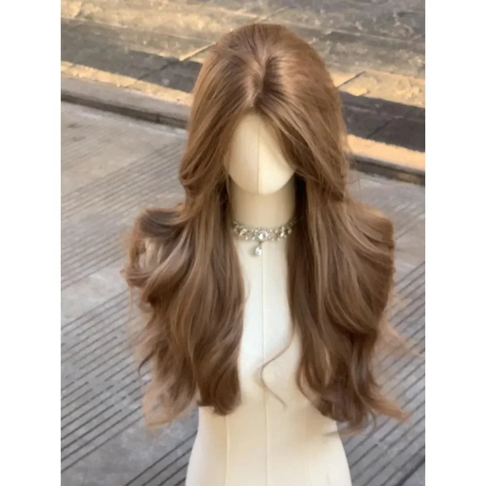 OKLULU - Wigs for Women Brown Long Curly Hair Big Wave Wig Natural Curls Headband Lolita Wig Heat Resistant Cosplay Synthetic