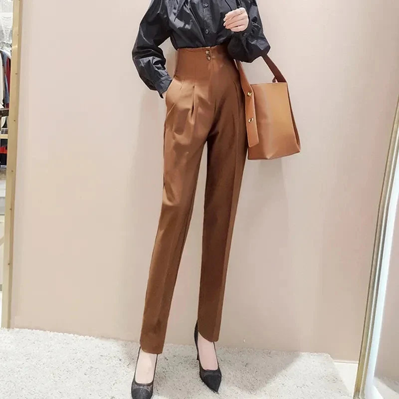 British Style Super High Waist Suit Pants Women Office Work Harem Pantalones Ankle Length Vintage Trousers 2024 Spring Capris