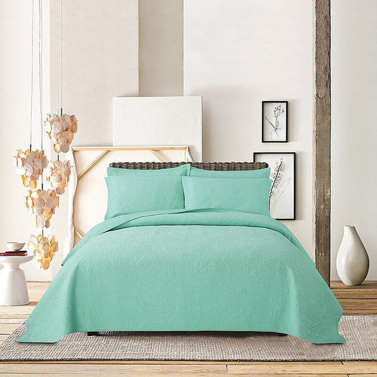Yeknu Double Bed 100% Cotton Pure Green 3pcs Printed Quilted Quilt Pillowcase Free Shipping