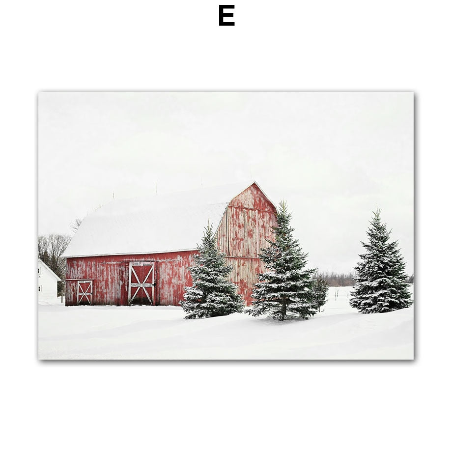Christmas Gift Winter Red House Vintage Car Wall Art Canvas Painting Living Room Decoration Posters And Prints Wall Pictures
