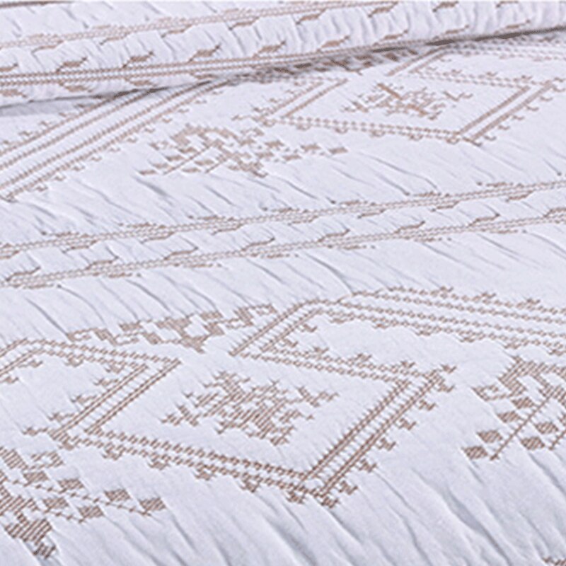 Yeknu Double Bed Cover Geometric Embroidery Plain 3 Piece Quilted Quilt Pillowcase Free Shipping