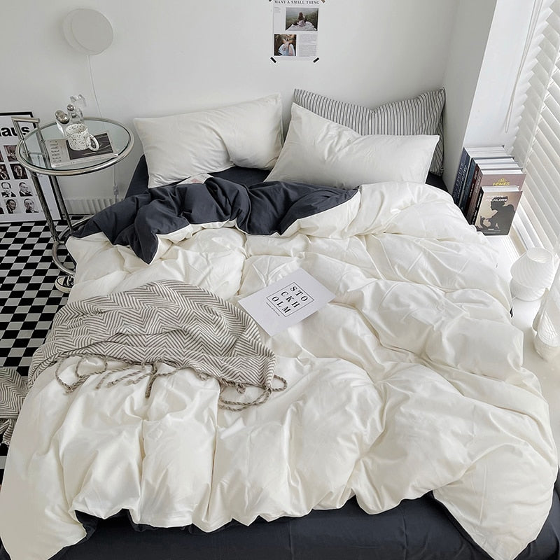 Yeknu - Duvet Cover Set Double Queen King Size White Quilt Comforter Cover Pillowcase Soft Microfiber Bedding Fashion Bedclothes