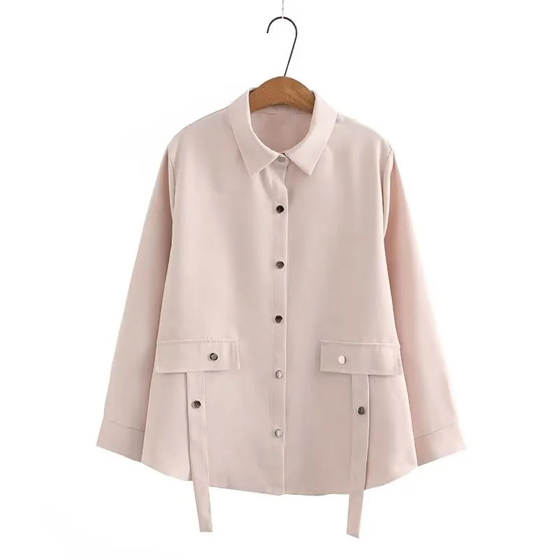 qgtao Plus Size Women's Clothing Long-Sleeved Shirt Button Version Spring And Autumn Solid Color Non-Stretch Cardigan Large Size Tops