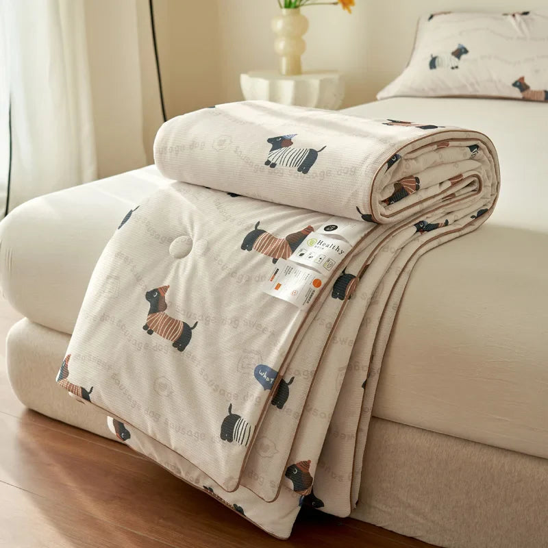 Yeknu Summer Quilt Class A Knitted Aerobic Cotton Printed Soybean Quilt Summer Bedspread Home Textiles