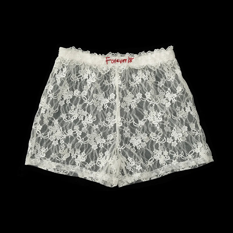 qgtao - Y2k Embroidery Lace Shorts Women Two Piece Set Drawstring High Waisted Short Pants Sexy Girl Summer Casual Clothing New