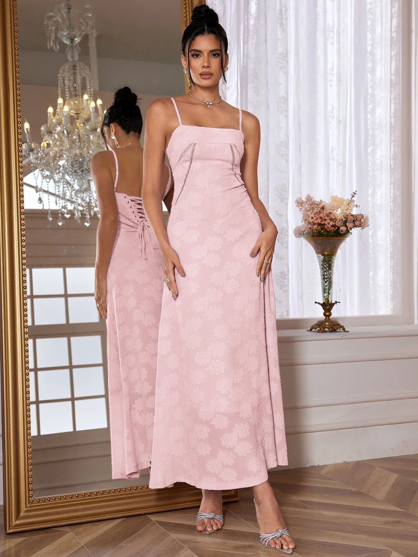 qgtao New Summer Elegant Maxi Dress 2024 New Arrival Purple Spaghetti Strap Wedding Guest Dress Lace Up Party Dresses