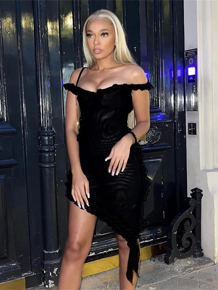 qgtao Ruffles Tassel Women Dress Patchwork Sexy Low Chest Backless Irregular Hot Girls Evening Party Club Bodycon Vestidos