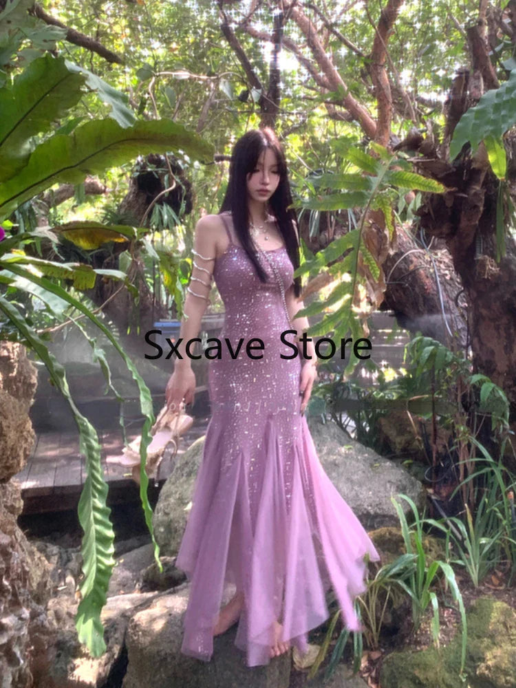 qgtao Casual Even Party Midi Dress Female Vintage Bodycon Strap Dress Even Party Chic 2024 Summer Outwear Beach Style Clothing Korean