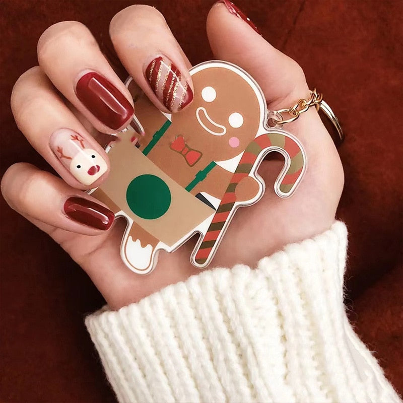 24Pcs Christmas False Nails Wearable French Fake Nails Almond Ballet Press on Nail Snowflakes Santa Hat Design Manicure Tips
